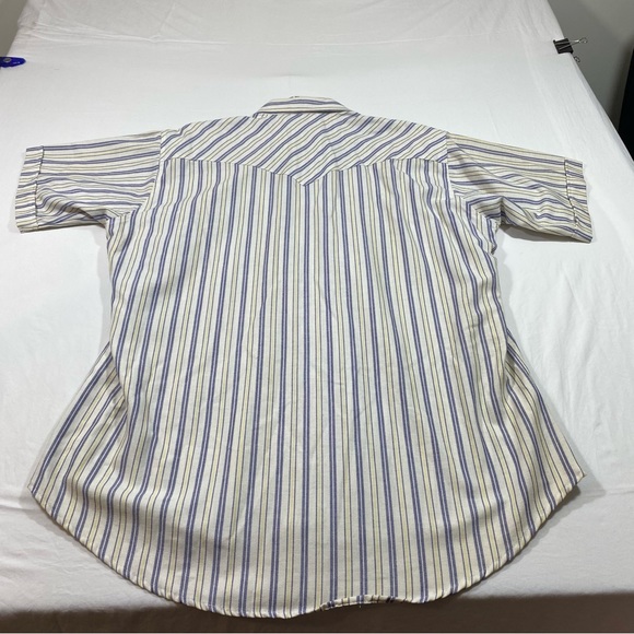 RUDDUCK Pearl snap button Shirt Vintage Striped White Short Sleeve Shirt Pockets - Picture 6 of 9